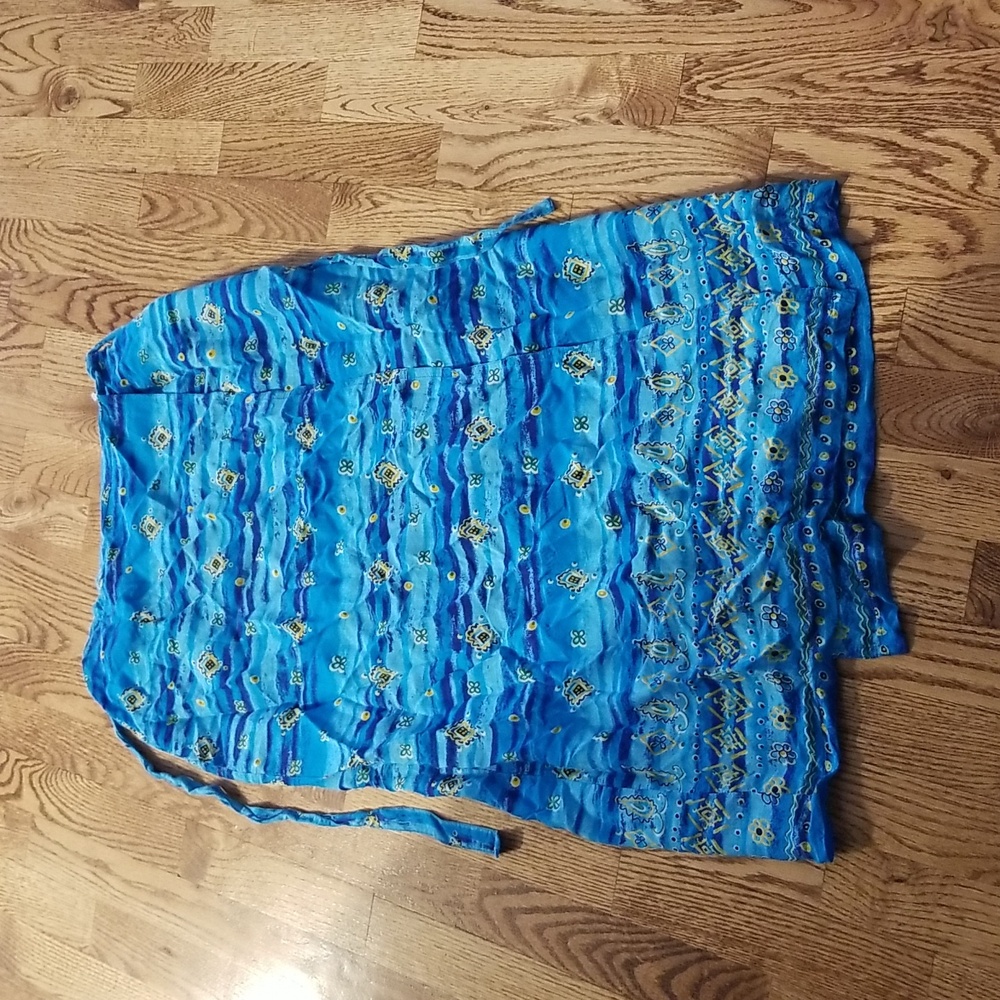 (L) EASTWEST Hawaiian Tropical Midi Wrap Skirt Beach Flowy Bohemian 100% Rayon